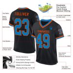 Personalized Authentic Football Jersey with Custom Name & Number - Black Blue-Orange Mesh Throwback Design Personalized Black