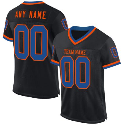 Personalized Throwback Football Jersey in Black Blue-Orange Mesh Personalized Black Blue-Orange Mesh Throwback Football Jersey