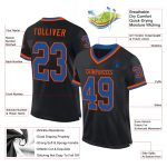 Personalized Throwback Football Jersey in Black Blue-Orange Mesh Personalized Black Blue-Orange Mesh Throwback Football Jersey