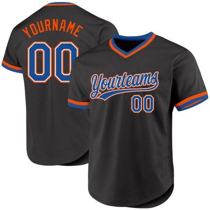Personalized Throwback Baseball Jersey in Black, Blue, Orange - Custom Team Spirit Apparel Personalized Black Blue-Orange
