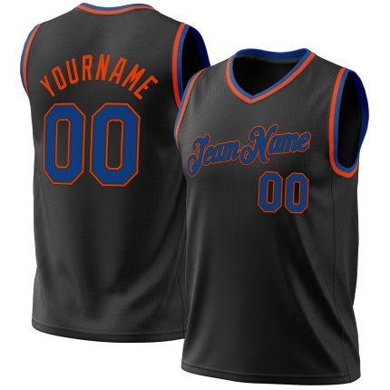 Personalized Black and Blue-Orange Basketball Jersey - Custom Throwback Style 2 Personalized Black Blue-Orange Throwback