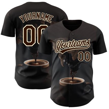 Personalized 3D Coffee Day Baseball Jersey - Black Brown Cream Design Personalized Black Brown Cream 3D International Coffee