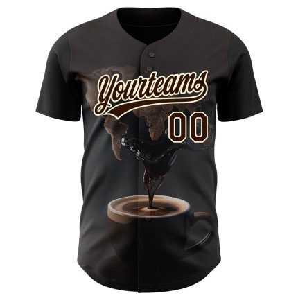 Personalized 3D Coffee Day Baseball Jersey - Black Brown Cream Design Personalized Black Brown Cream 3D International Coffee