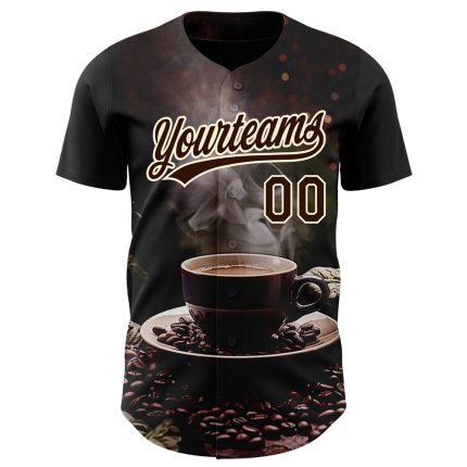Custom 3D International Coffee Day Baseball Jersey - Black Brown Cream Design Personalized Black Brown Cream 3D International