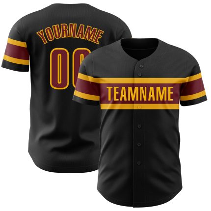 Custom Black Burgundy Gold Baseball Jersey for Personalized Sportswear Personalized Black Burgundy-Gold Baseball Jersey