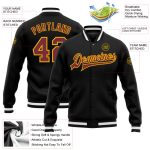 Personalized Black Burgundy Gold Varsity Bomber Full-Snap Letterman Jacket Personalized Black Burgundy-Gold Bomber Full-Snap