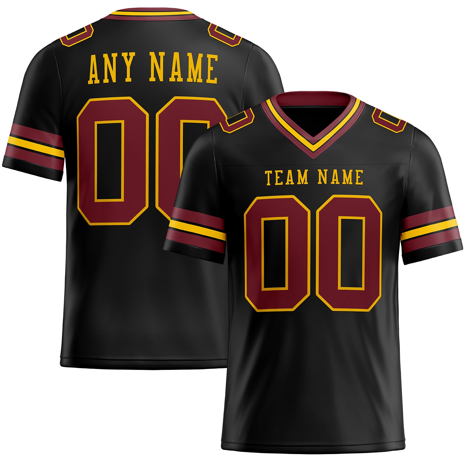 Personalized Authentic Football Jersey in Black, Burgundy & Gold Mesh Personalized Black Burgundy-Gold Mesh Authentic Football