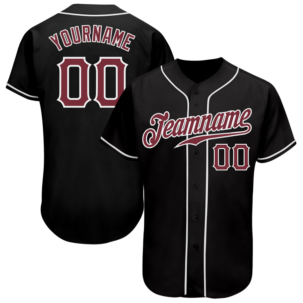 Personalized Baseball Jersey for Men in Black Burgundy & White, Custom Name and Number, Athletic Style Personalized Black