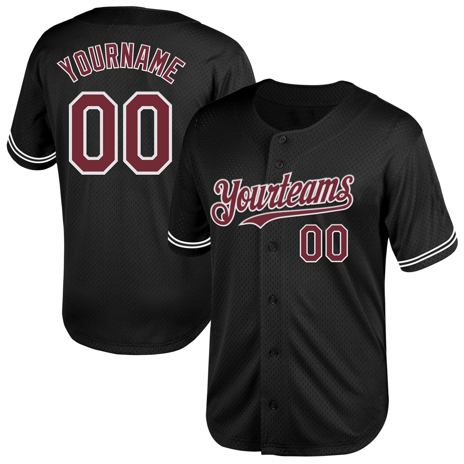 Personalized Black Burgundy White Mesh Baseball Jersey - Customizable Throwback Style Personalized Black Burgundy-White Mesh