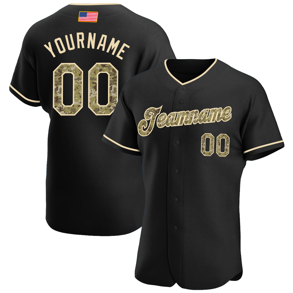 Custom Name and Number Personalized Black Camo Authentic American Flag Baseball Jersey for Fashion Teams Personalized Black