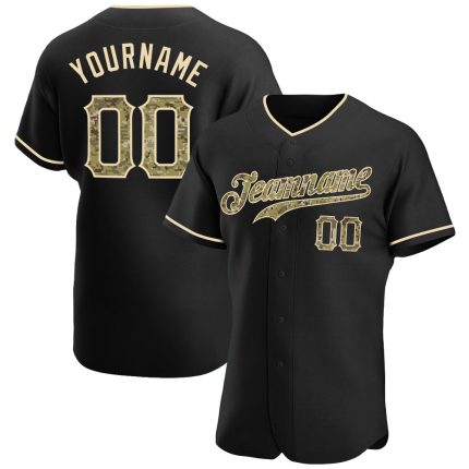 Personalized Black Camo Baseball Jersey for Men and Women - Cream Color Personalized Black Camo-City Cream Baseball Jersey