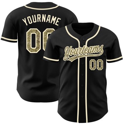 Personalized Black Camo Cream Baseball Jersey for Custom Sports Apparel Personalized Black Camo-Cream Baseball Jersey