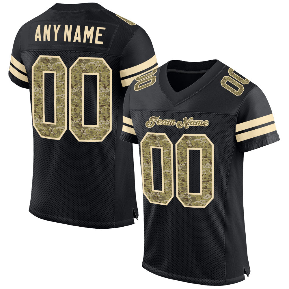 Customizable Black Camo Football Jersey for Men and Women, Cream Mesh Fabric, Perfect for Teams and Fans Personalized Black