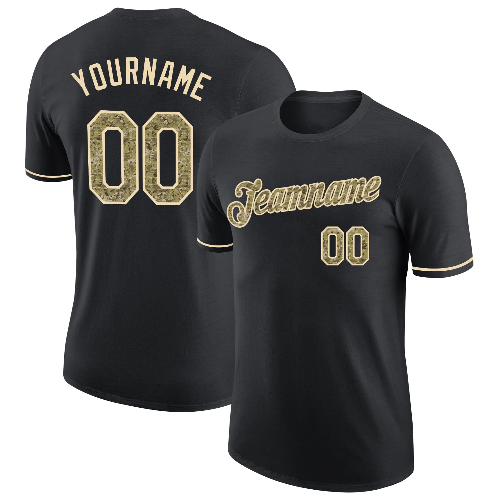 Custom Name and Number Personalized Black Camo-Cream Performance T-Shirt for Teams Personalized Black Camo-Cream Performance