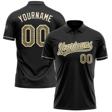 Custom Name Number Black Camo Cream Performance Vapor Golf Polo Shirt - Personalized Team Apparel Personalized Black Camo-Cream