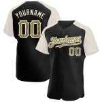 Custom Black Camo Cream Baseball Jersey with Raglan Sleeves Personalized Black Camo-Cream Raglan Sleeves Baseball Jersey