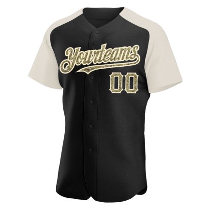Custom Black Camo Cream Baseball Jersey with Raglan Sleeves Personalized Black Camo-Cream Raglan Sleeves Baseball Jersey