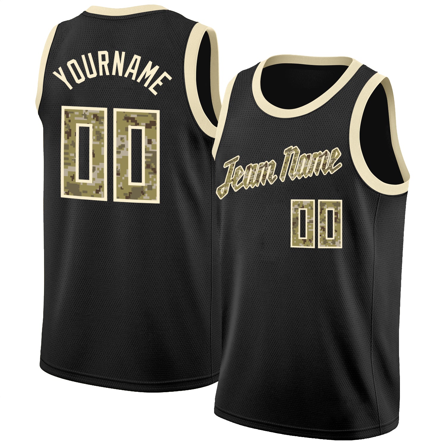 Personalized Black Camo Cream Round Neck Basketball Jersey Rib Knit Personalized Black Camo-Cream Round Neck Rib-Knit Basketball