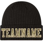 Custom Name and Number Personalized Black Camo Knit Hat with Cuffed Design Personalized Black Camo-Cream Stitched Cuffed