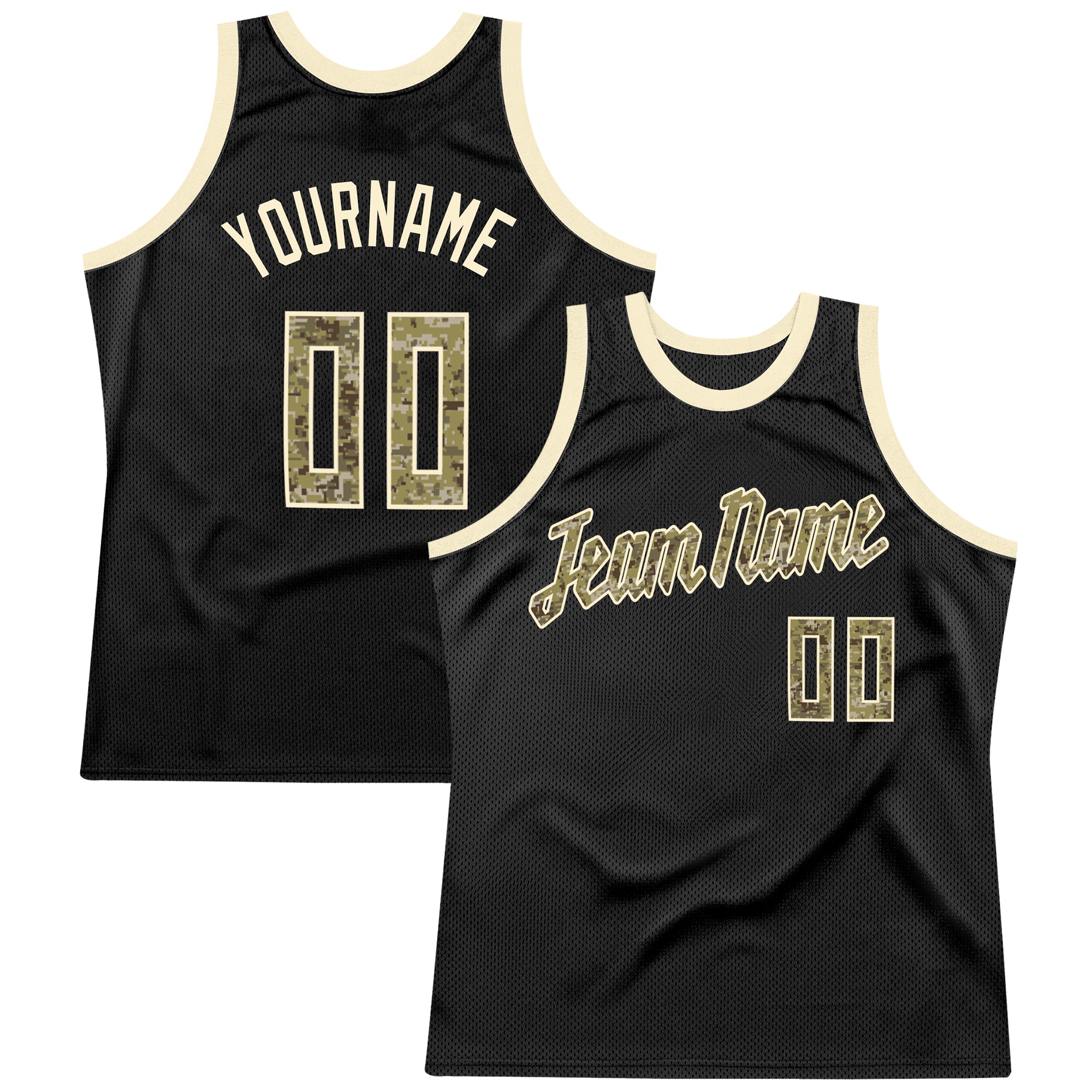 Personalized Black Camo Basketball Jersey - Retro Throwback Style Personalized Black Camo-Cream Throwback Basketball Jersey