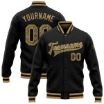 CustomName Personalized Bomber Varsity Letterman Jacket Black Camo Old Gold Full-Snap Team Number Personalized Black Camo-Old