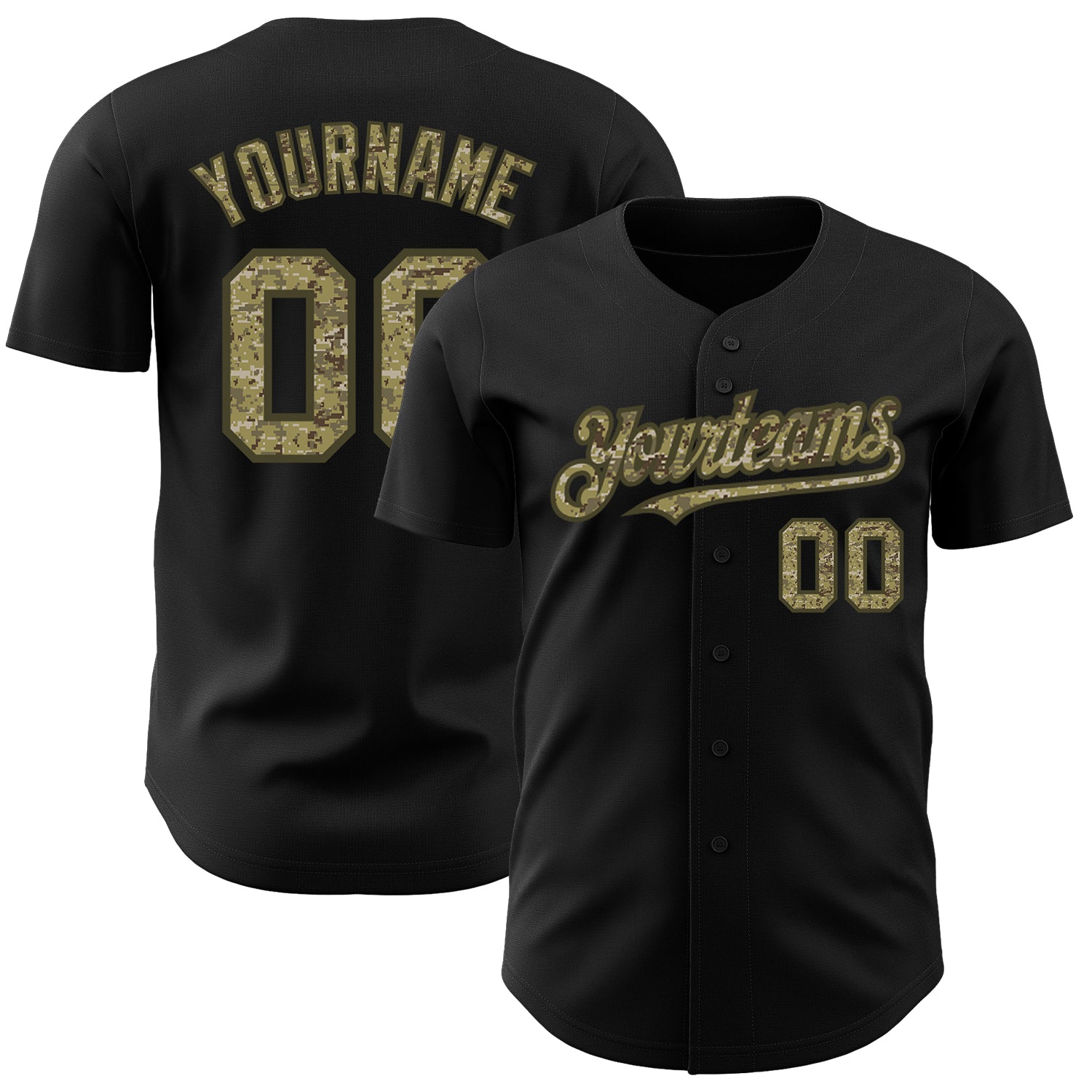 Custom Name and Number Personalized Black Camo Olive Baseball Jersey | Authentic Team Gear Personalized Black Camo-Olive