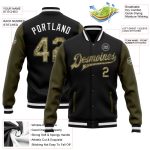 Personalized Bomber Jacket Black Camo Olive Two Tone Full-Snap Varsity Letterman Personalized Black Camo-Olive Bomber Full-Snap