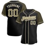 Custom Name and Number Black Camo Baseball Jersey with Olive-Cream Raglan Sleeves - Personalized Team Apparel Personalized