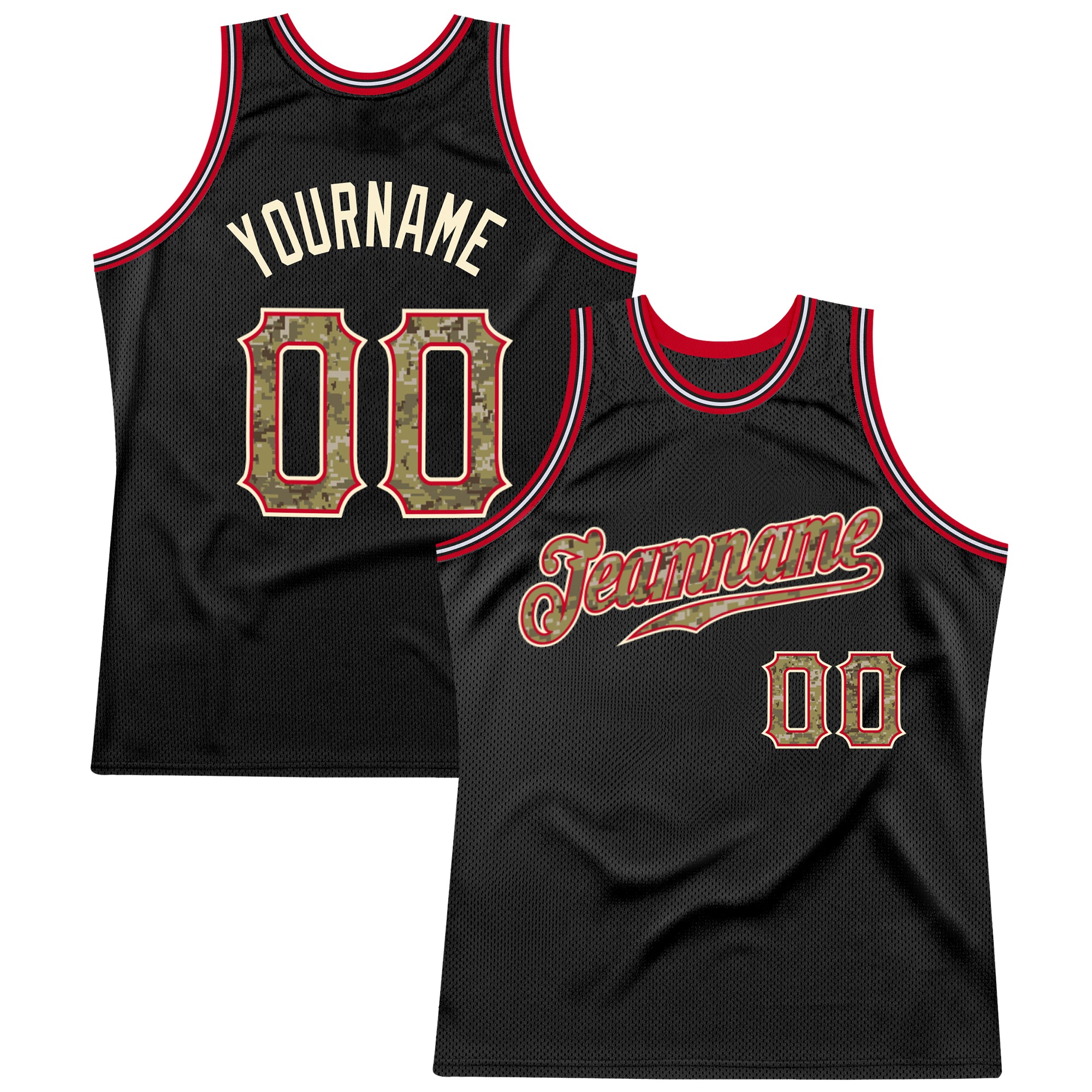 Custom Name and Number Personalized Authentic Black Camo-Red Basketball Jersey for Team Personalized Black Camo-Red Authentic