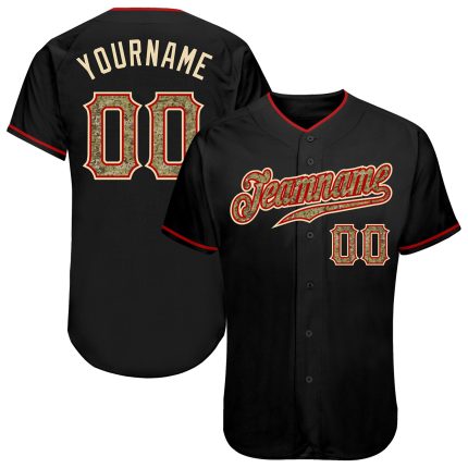 Personalized Black Camo Red Baseball Jersey for Men and Women - Custom Team Apparel Personalized Black Camo-Red Baseball