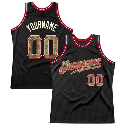 Personalized Black Camo Red Basketball Jersey for Men - Throwback Style Personalized Black Camo-Red Throwback Basketball