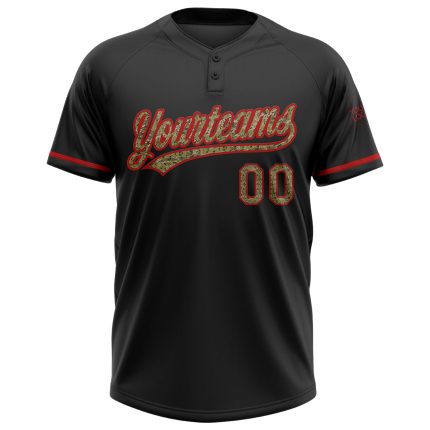 Custom Name and Number Unisex Softball Jersey - Personalized Black Camo Red Two-Button Design Personalized Black Camo-Red