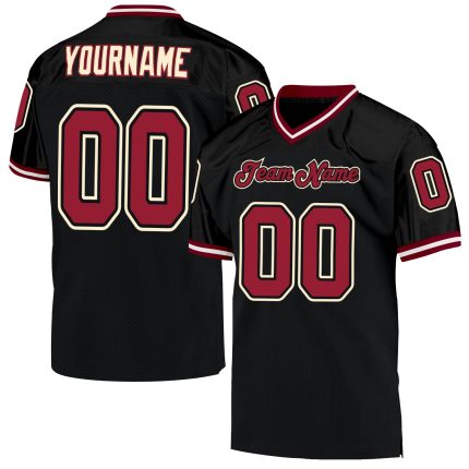 Custom Black Cardinal Cream Football Jersey with Name and Number - Authentic Throwback Design Personalized Black Cardinal-Cream