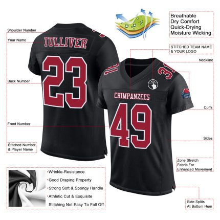 Black Cardinal Personalized Football Jersey - White Mesh Design for Custom Style Personalized Black Cardinal-White Mesh Football