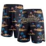 Personalized Black Basketball Shorts with 3D Hawaii Palm Trees and Island Design Personalized Black City Cream 3D Hawaii