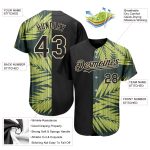 Personalized Hawaii Tropical Palm Leaves Baseball Jersey - Black City Cream 3D Design Personalized Black City Cream 3D Hawaii