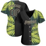 Personalized Hawaii Tropical Palm Leaves 3D Pattern Black Baseball Jersey Custom Name & Number Personalized Black City Cream