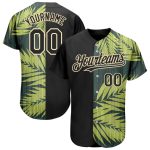 Personalized Hawaii Tropical Palm Leaves 3D Pattern Black Baseball Jersey Custom Name & Number Personalized Black City Cream