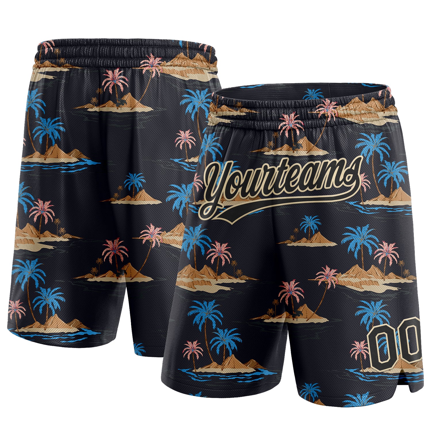 Custom Name and Number Black Hawaii Palm Trees Basketball Shorts, 3D Pattern Island Design, Authentic Team Gear Personalized