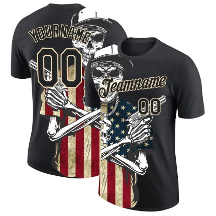 Personalized 3D Skull Killer American Flag Black City Performance T-Shirt Personalized Black City Cream 3D Skull Killer American