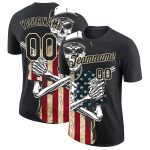 Custom Name and Number 3D Skull Performance T-Shirt - Personalized Black City Cream with American Flag Design Personalized