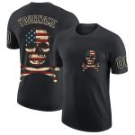 Custom 3D Skull American Flag T-Shirt for Team - Personalized Black Performance Shirt with Name & Number Personalized Black