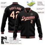 Custom Name Number Black Cream Crimson Varsity Letterman Bomber Jacket - Personalized Full-Snap Team Jacket Personalized
