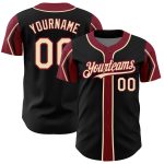 Custom Personalized Baseball Jersey with Team Name and Number, Black City Cream-Crimson Colors, 3 Arm Shapes Personalized