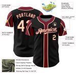 Custom Personalized Baseball Jersey with Team Name and Number, Black City Cream-Crimson Colors, 3 Arm Shapes Personalized