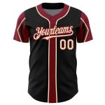 Custom Personalized Baseball Jersey with Team Name and Number, Black City Cream-Crimson Colors, 3 Arm Shapes Personalized