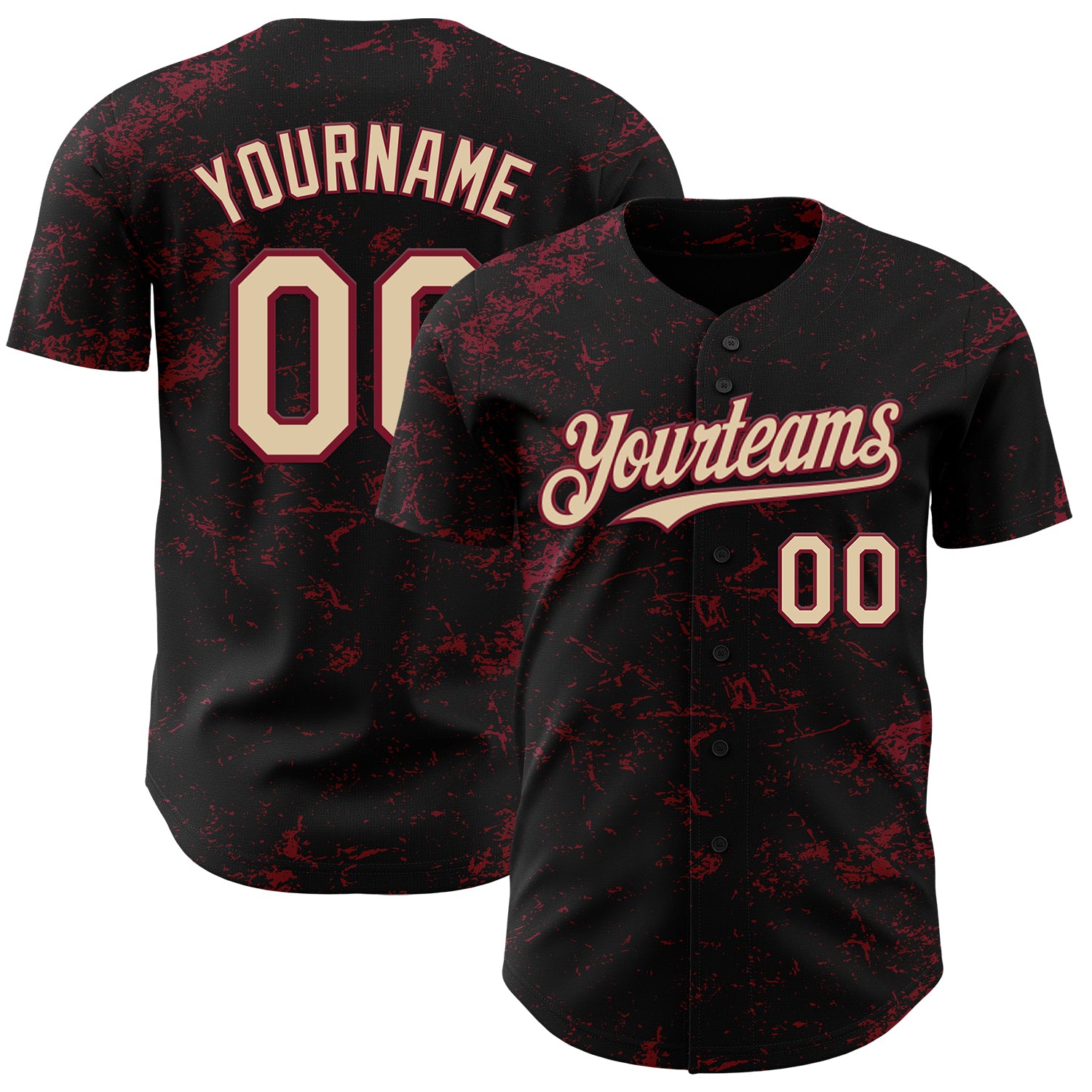 Personalized Black Cream 3D Pattern Abstract Splatter Baseball Jersey Custom Name & Number - Team Apparel Personalized Black