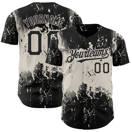 Personalized Black Cream 3D Abstract Grunge Splatter Art Baseball Jersey Personalized Black Cream 3D Abstract Splatter Grunge