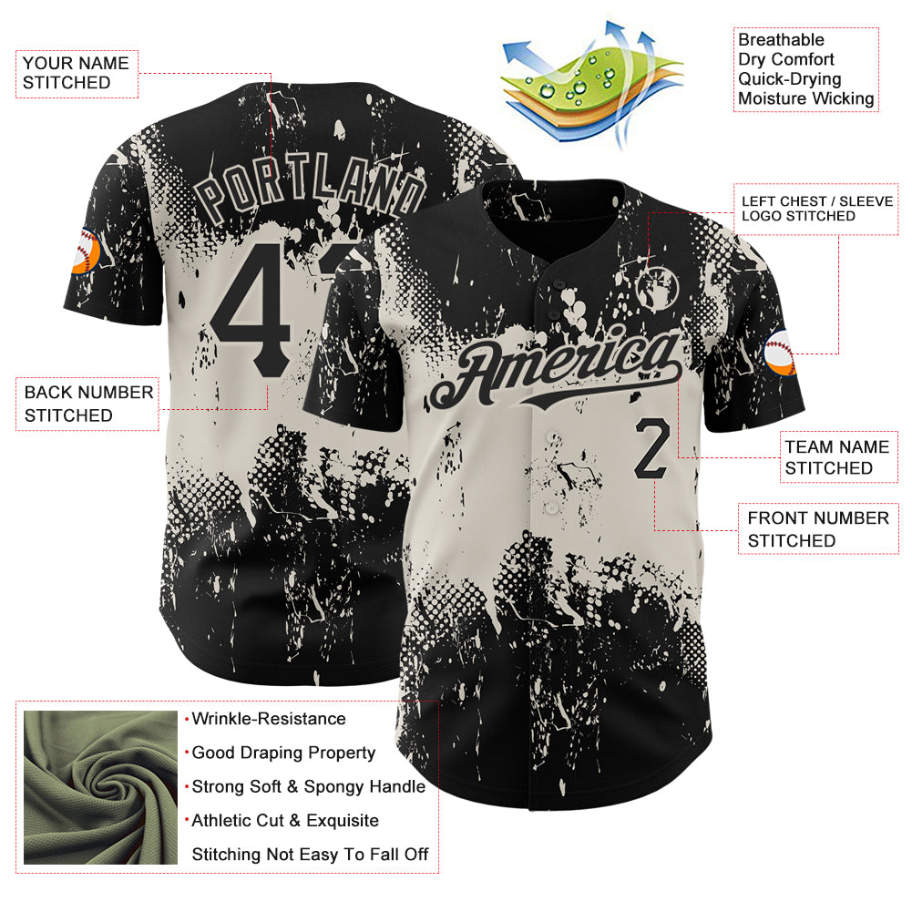 Personalized Black Cream 3D Abstract Splatter Grunge Art Baseball Jersey Personalized Black Cream 3D Abstract Grunge Splatter Art Baseball Jersey Personalized Black Cream 3D Abstract Splatter Grunge - Image 3