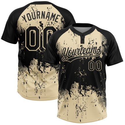 Personalized Black Cream 3D Abstract Splatter Grunge Art Jersey - Unisex Softball Two-Button Design Personalized Black Cream